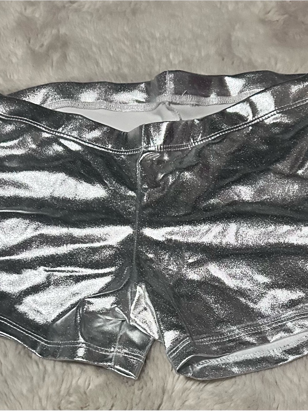 Women's Metallic Silver Athletic Shorts - High-Shine Performance